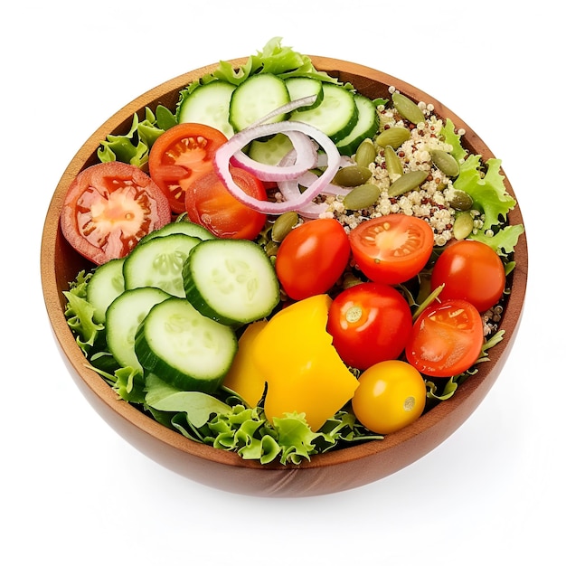 Un hermoso tazón de ensalada verde y saludable aislado sobre un fondo blanco