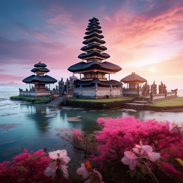 Foto el hermoso templo de bali al atardecer