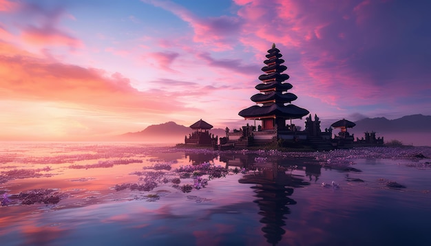 Foto el hermoso templo de bali al atardecer