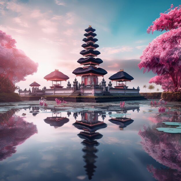 Foto el hermoso templo de bali al atardecer