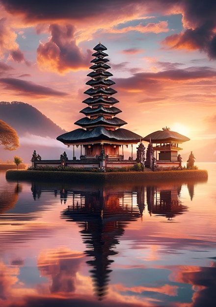 Foto hermoso templo en bali durante el día nyepi