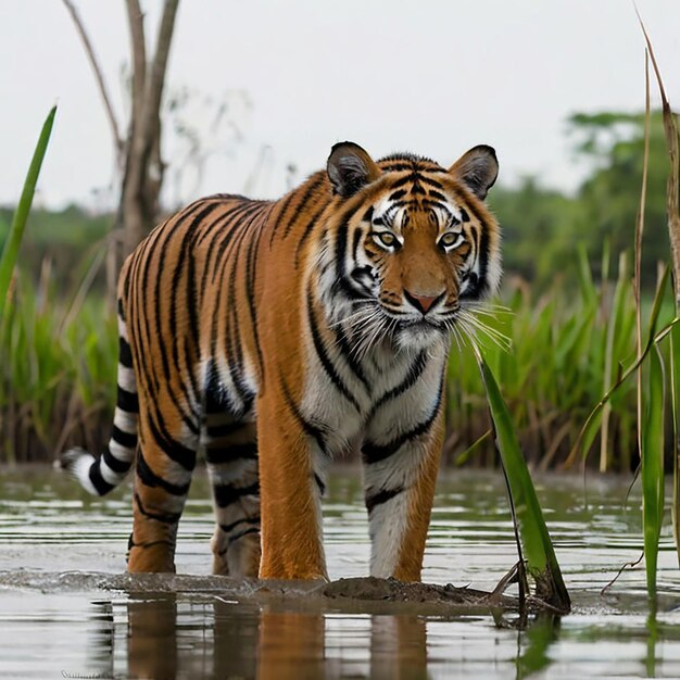 El hermoso tigre real de Bengala en Sundarban de Bangladesh imagen fotográfica Ai generó arte