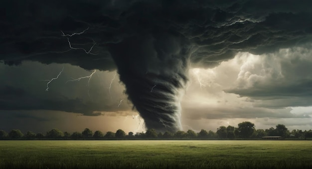 Un hermoso tornado sobre un campo verde