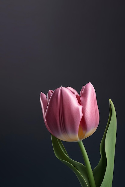 Hermoso tulipán rosa sobre fondo oscuro