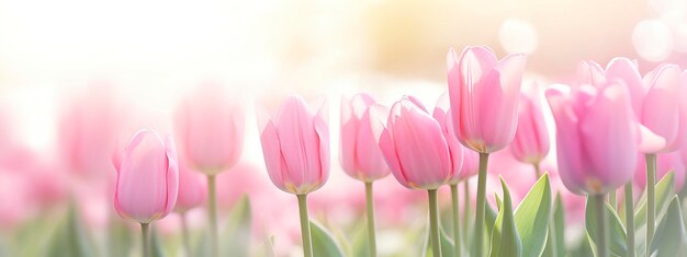 Hermoso tulipán rosa sobre un fondo soleado de primavera borroso IA generativa