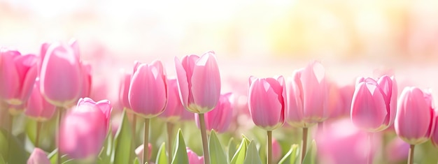 Hermoso tulipán rosa sobre un fondo soleado de primavera borroso IA generativa