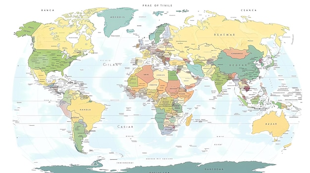 Foto un hermoso y único mapa del mundo con colores pastel suaves y un estilo dibujado a mano