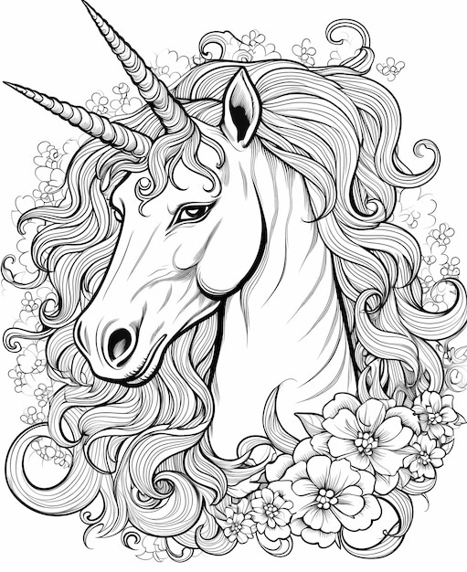 hermoso unicornio para colorear estilo de línea arte lineal arte lineal limpio