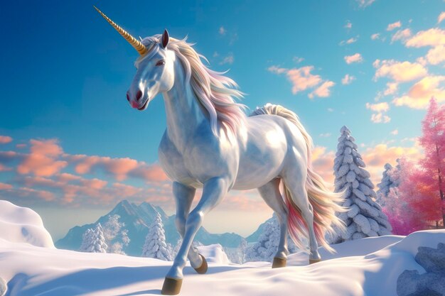 hermoso unicornio con colores claros AI generativo