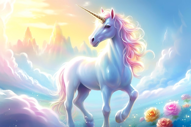 Hermoso unicornio con colores claros AI Generativo