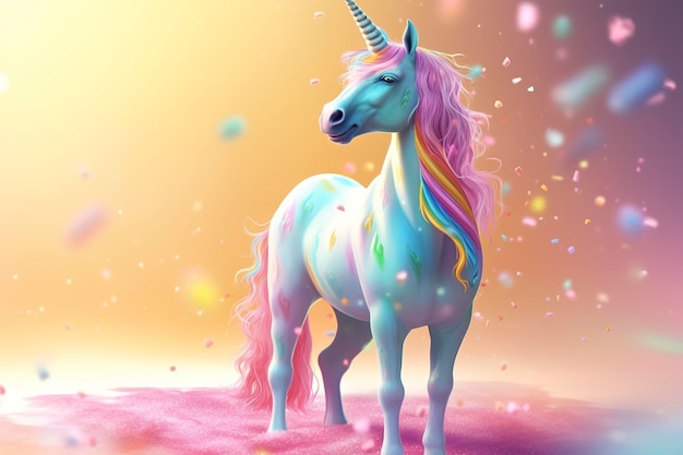 Hermoso unicornio con colores claros AI Generativo