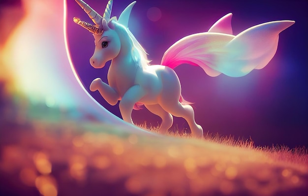 Foto hermoso unicornio en las nubes con ilustración de estrellas