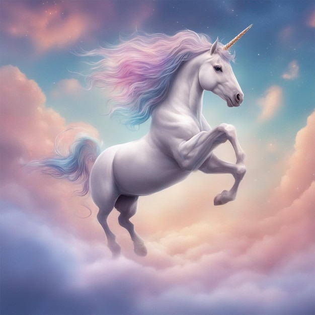 Un hermoso unicornio volando en el cielo