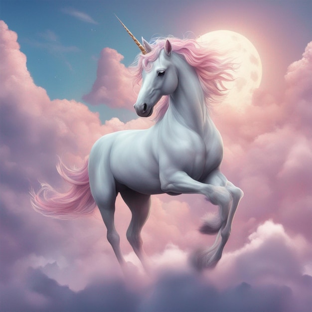 Un hermoso unicornio volando en el cielo