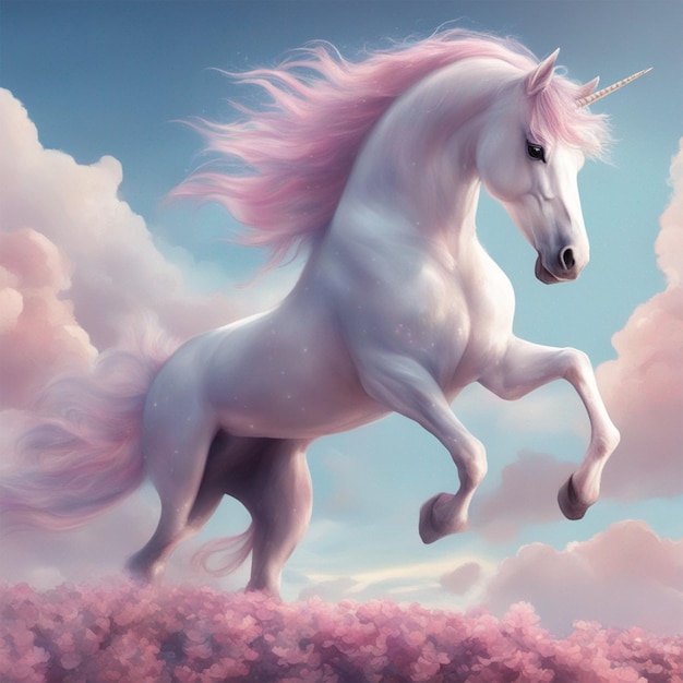 Un hermoso unicornio volando en el cielo