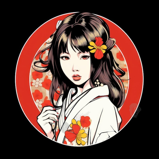 hermoso vector de chica de kimono japonés para dibujo de camiseta