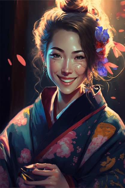 Hermoso vestido de mujer japonesa en kimono
