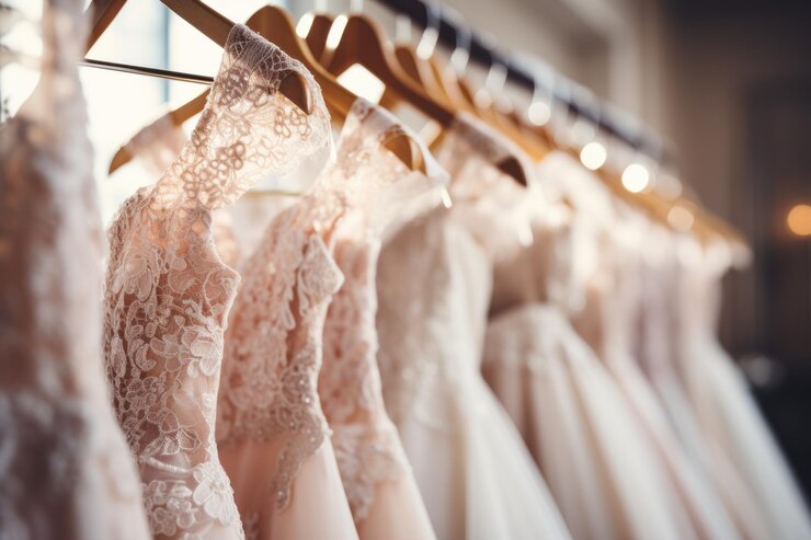 hermoso vestido de novia de lujo elegante en colgadores