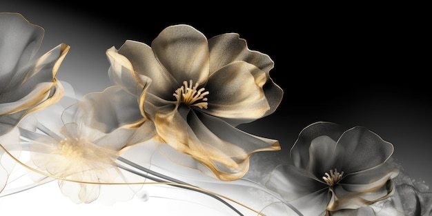 Hermosos abstractos negros y dorados lujosos dibujos a lápiz con diseño floral fondo estandarte hermoso generativo AI AIG32