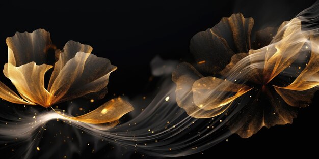 Hermosos abstractos negros y dorados lujosos diseños florales impresionistas de fondo AI generativa AIG32