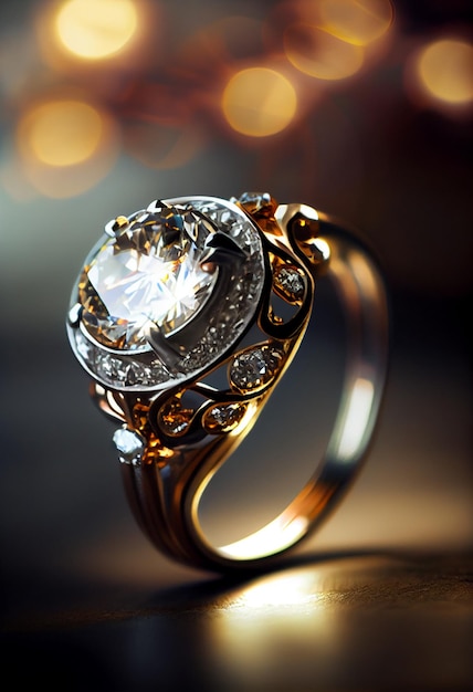 Hermosos anillos de diamantes en la luz del sol generados por la IA