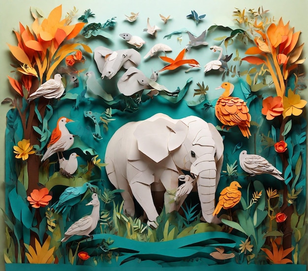 Hermosos animales de arte en papel durante el día de la vida silvestre generados por Ai