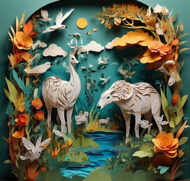 Hermosos animales, diseño de arte en papel generado por Ai.