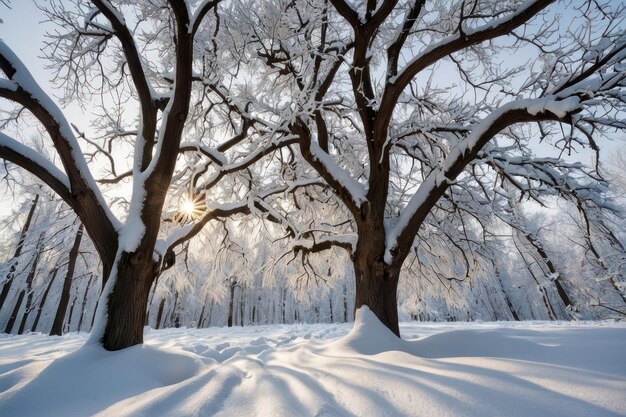 Hermosos árboles cubiertos de nieve en un día de invierno