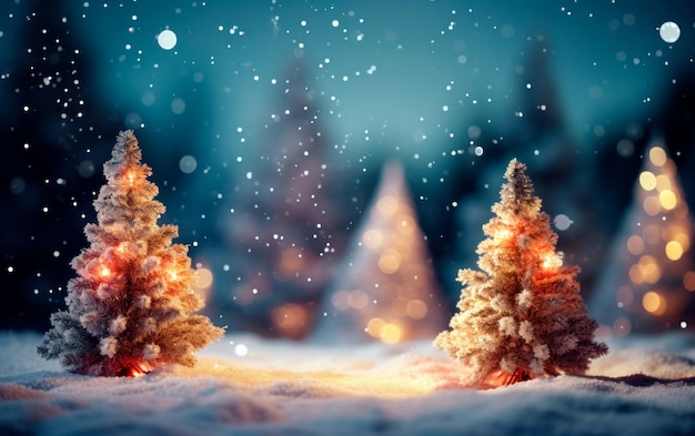 Hermosos árboles de Navidad pequeños y nevados para papel tapiz con espacio de copia Papel tapiz de decoración festiva