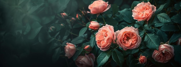 Hermosos arbustos de rosas sobre un fondo oscuro Flores malhumoradas Flor mágica maldita Rosa Damascena o Damasco