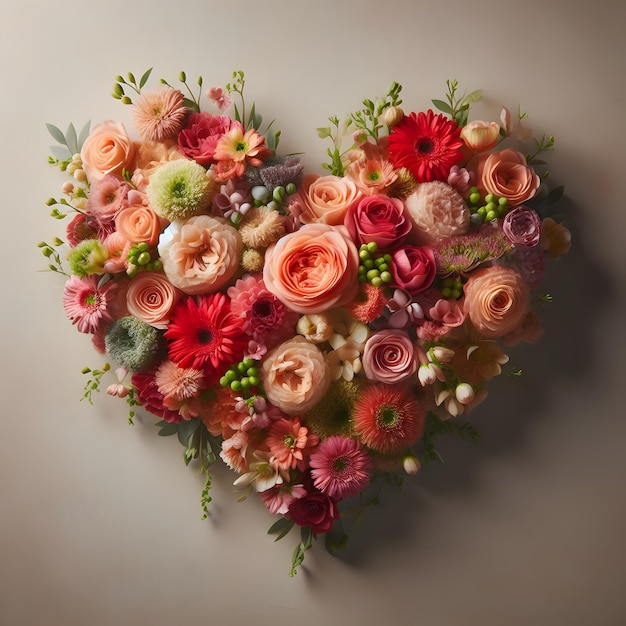 Hermosos arreglos en forma de corazón de flores en flor