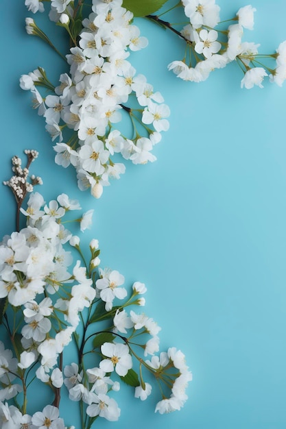 Hermosos bordes de primavera floreciendo rosal en un fondo azul caderas de rosas en flor contra el cielo azul enfoque selectivo suave generar ai