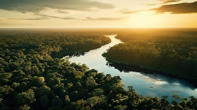 Foto hermosos bosques verdes con la hora de oro