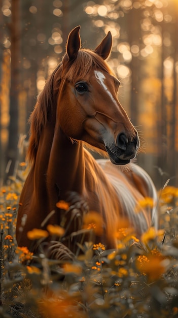 Hermosos caballos en la naturaleza retrato poster artístico papel tapiz