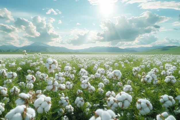 Hermosos campos de algodón llenos de cosechas