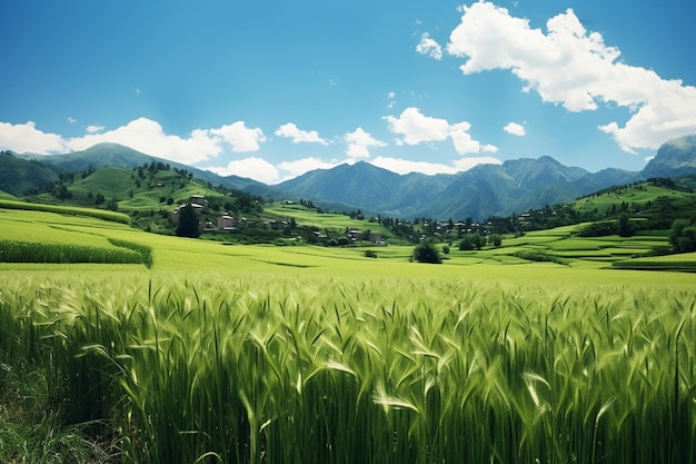 Hermosos campos verdes de trigo en Ucrania