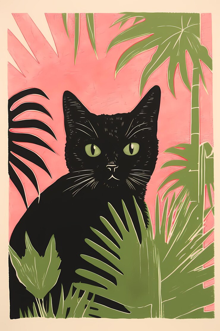 Hermosos carteles de gatos con un estilo colorido y artístico