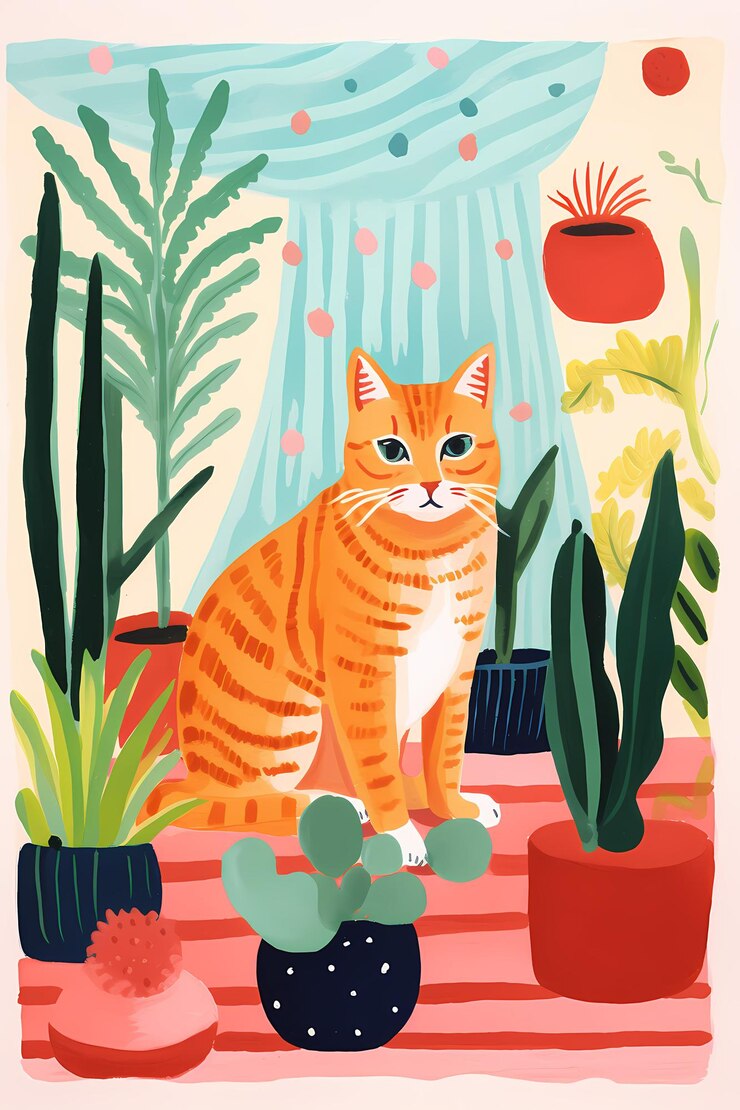 Hermosos carteles de gatos con un estilo colorido y artístico
