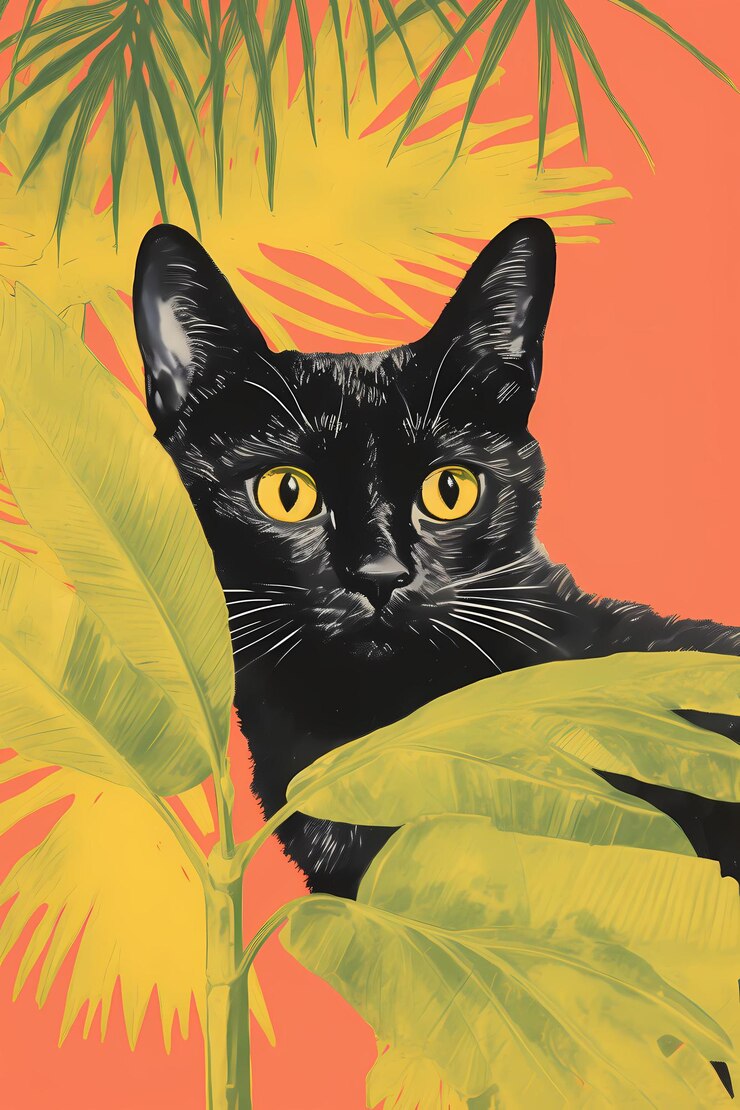 Hermosos carteles de gatos con un estilo colorido y artístico