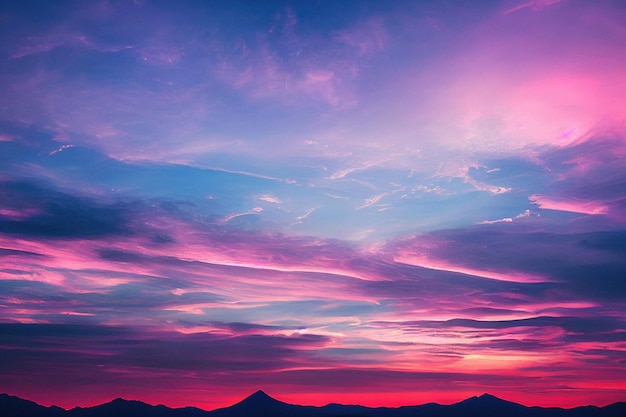 Hermosos cielos y nubes de color rosa pastel y violeta por la noche mientras se pone el sol