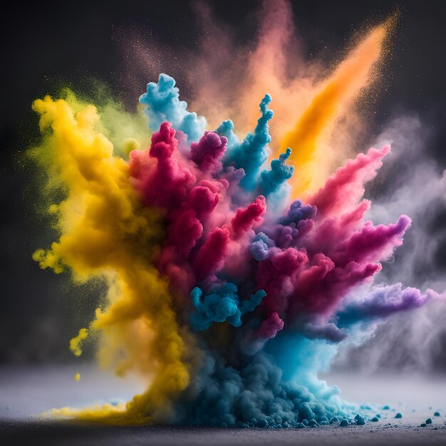 Foto hermosos colores de arte de explosión de polvo de ia generativa