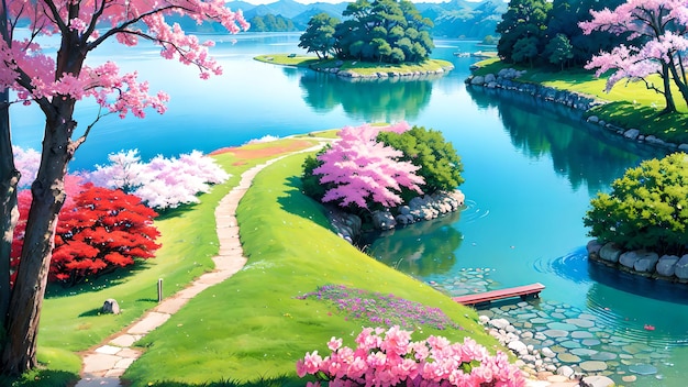 Foto hermosos y coloridos paisajes naturales en japón