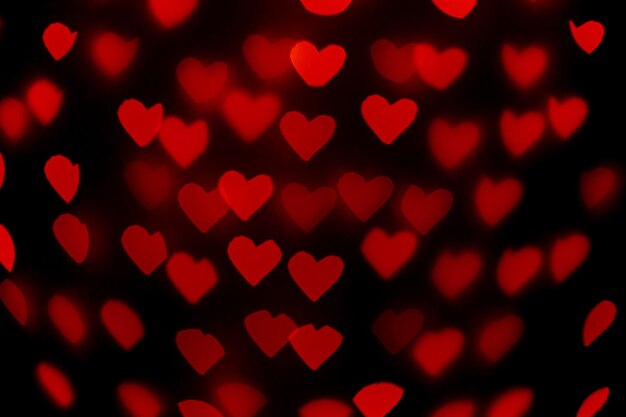 Hermosos corazones hechos de luces sobre un fondo borroso