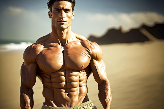 Hermosos culturistas bronceados con músculos abdominales abdominales entrenados