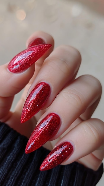 Hermosos dedos perfectos perfectas uñas largas con hermosa manicura para el día de San Valentín