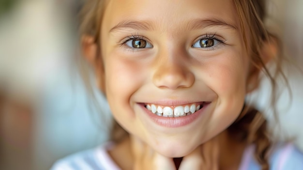 Foto hermosos dientes de leche blancos un niño satisfecho y cuidado dental para niños sonrisas perfectas para niños ia generativa