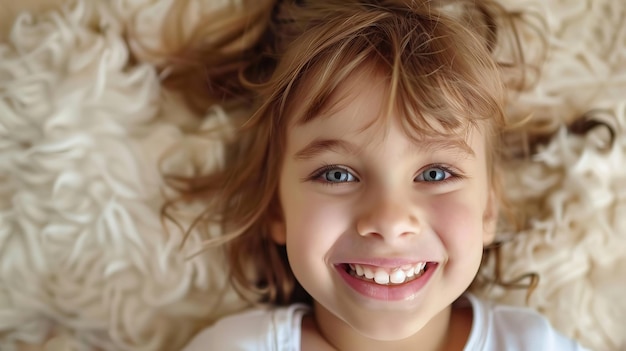 Foto hermosos dientes de leche blancos un niño satisfecho y cuidado dental para niños sonrisas perfectas para niños ia generativa