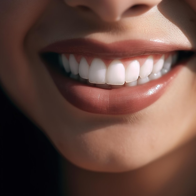 Los hermosos dientes de la mujer con una sonrisa blanca natural.