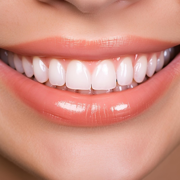 Los hermosos dientes de la mujer con una sonrisa blanca natural.