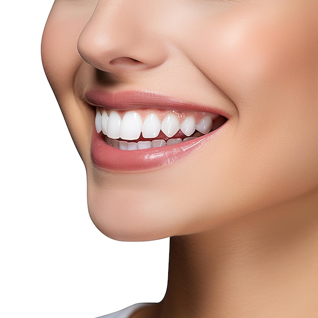 Los hermosos dientes de la mujer con una sonrisa blanca natural.